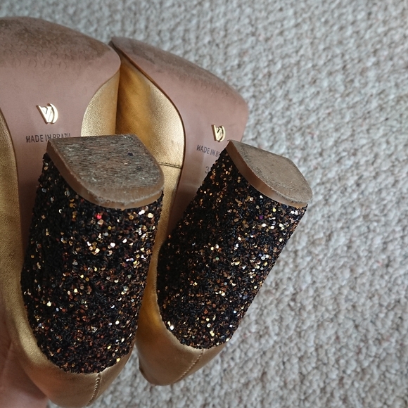 Anthropologie Vicenza Gold Chunky Heels with Glitter Block Heel size 37/36.5 - Picture 9 of 14